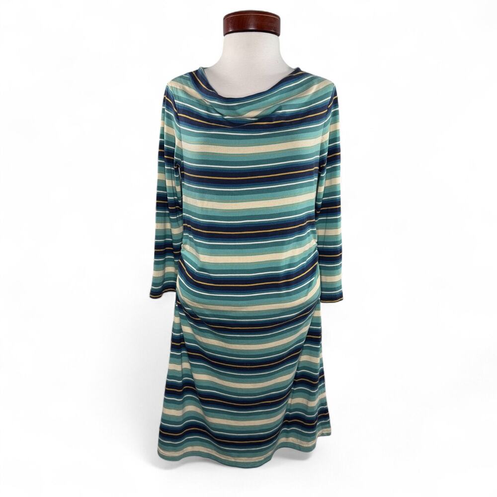 Patagonia Striped Cowl Neck Dress Women’s M Blue Green Organic‎ Cotton Casual